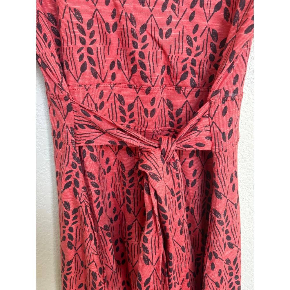 Toad&Co Rosemarie Dress Small Red Leaf Print Faux Wrap V-Neck Short Sleeve Tie - Picture 4 of 7
